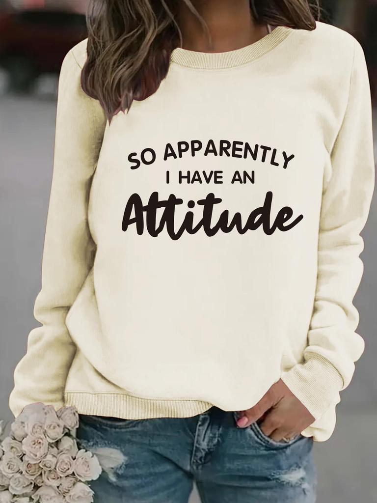 Women's Attitude Print Round Neck Pullover Sweatshirt - Autumn/Winter Collection