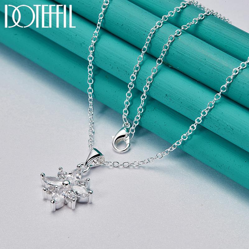 925 Sterling Silver AAA Zircon Flower Pendant Necklace 16-30 Chain For Woman Fashion Wedding Engagement Charm Jewelry