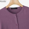 ZANZEA Women Casual Round Neck Loose 3/4 Sleeve Blouse