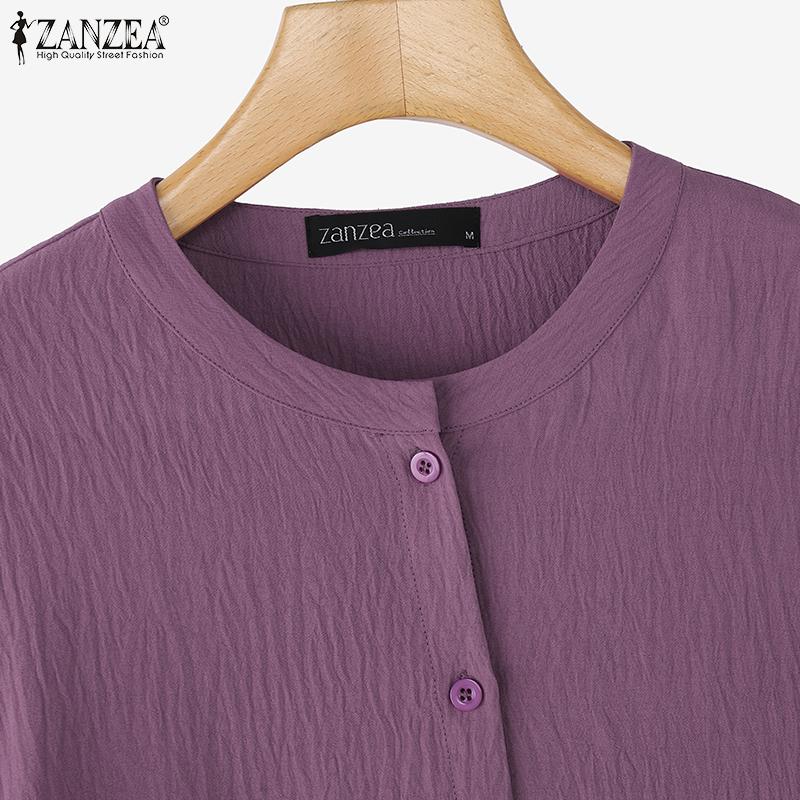 ZANZEA Women Casual Round Neck Loose 3/4 Sleeve Blouse