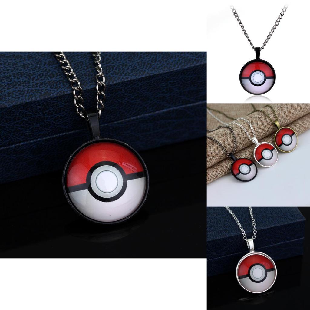 Poke Ball Alloy Pendant Necklace With Gemstone Inlay For Men And Women