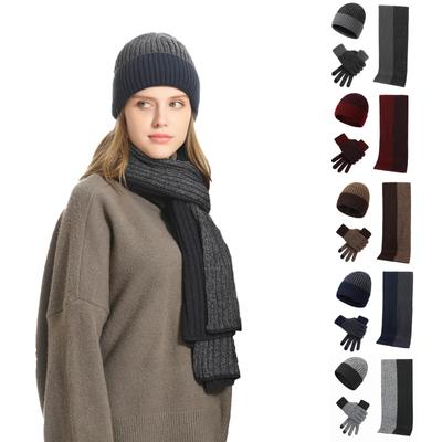 Men's Warm Wool Hat, Knitted Thickened Adult Hat, Scarf And Gloves Three-piece Set
