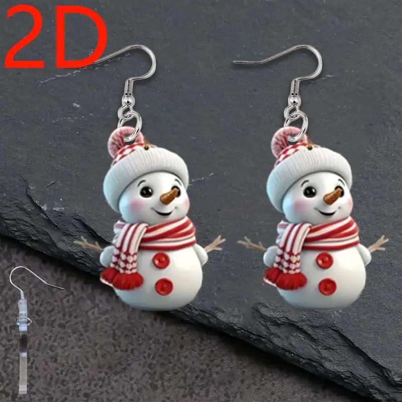 Christmas cross-border new cartoon snowman earrings flat acrylic creative cute snowman doll earrings jewelry