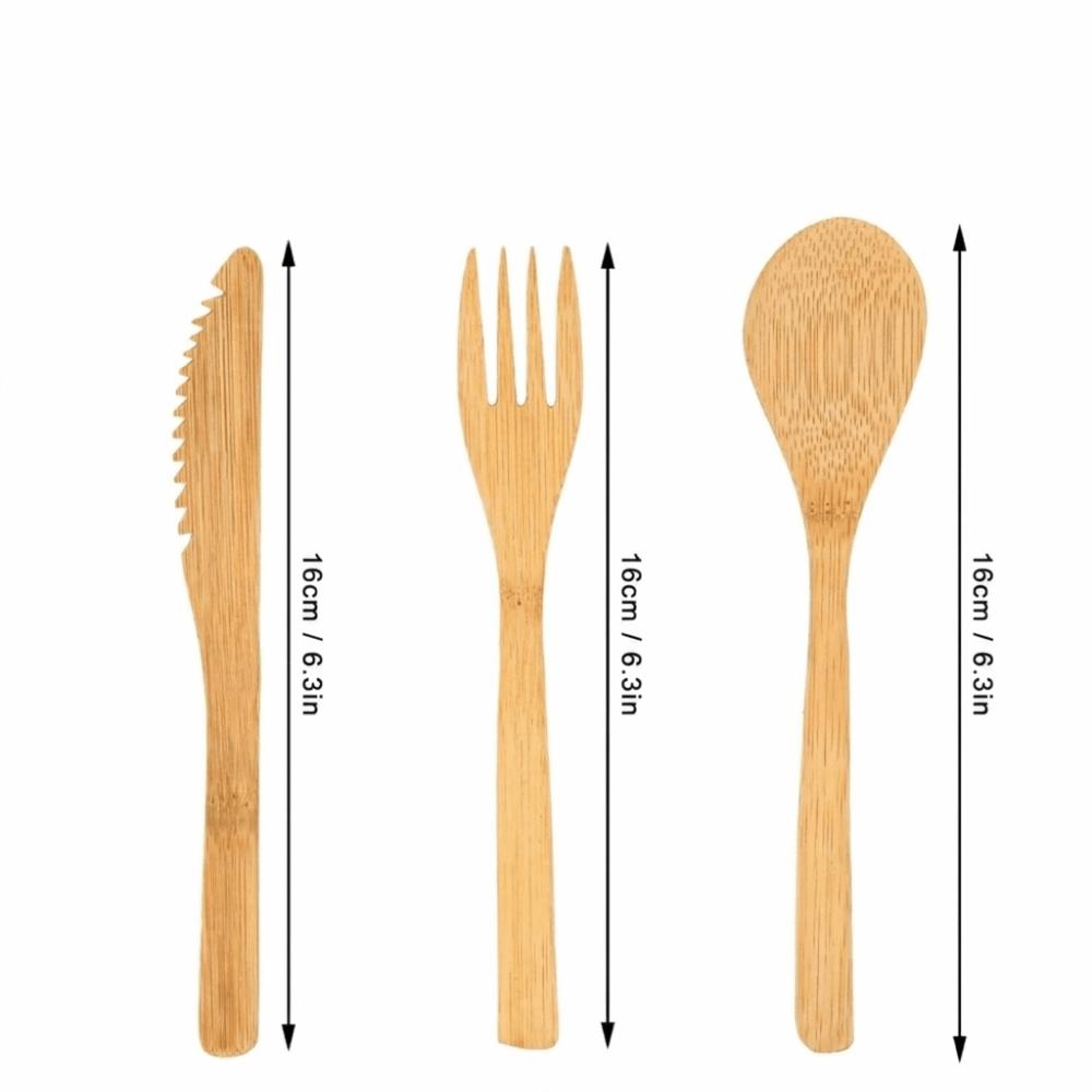 6Pcs Smooth Sanded Fork Spoon Kit Bamboos Dining Utensil Lightweight Eating Set Household