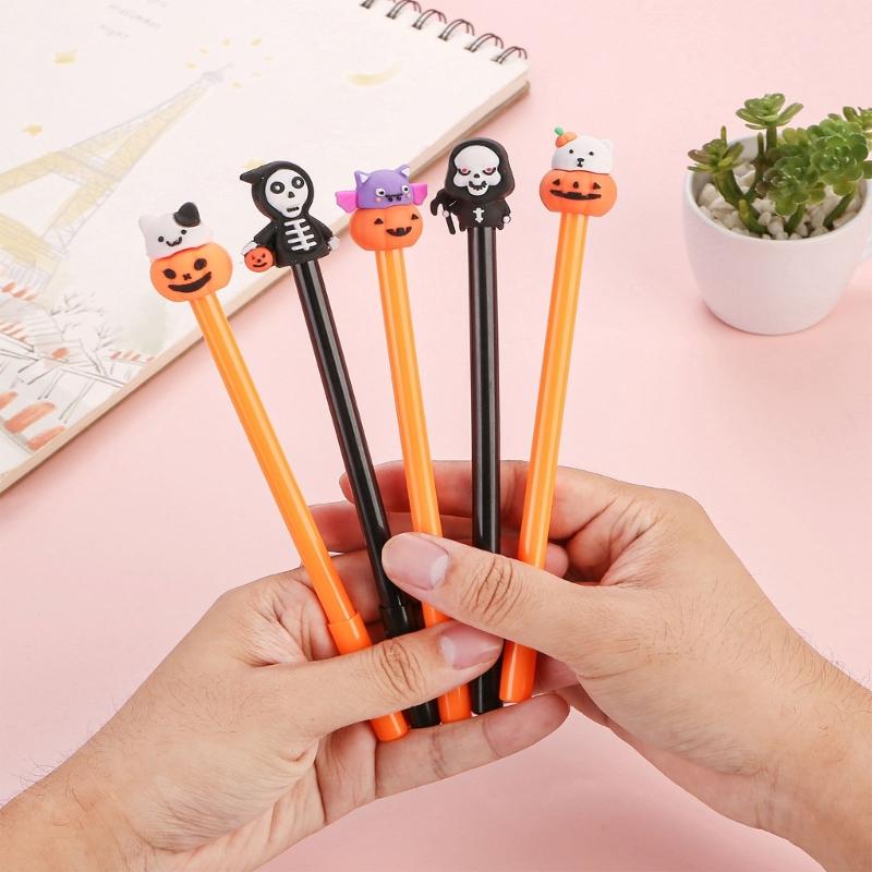 5Pcs Halloween Cartoon Gel Pen, 0.5MM Needle Tip, Quick Drying, Write Smoothly for Student Adult Noting Journaling