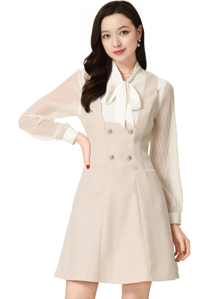 Allegra K Hosenträgerkleid, A-Linie, Zweireihiges Overallkleid, Damen, Beige, Größe XL