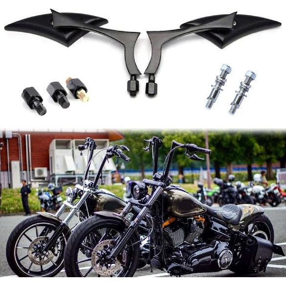 Black Universal Motorcycle Rearview Side Mirrors Compatible With Honda Kawasaki Suzuki Harley Bolt (Black-Harley)