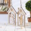Rustic Christmas Garland Decor Wooden House Snowman/Reindeer Hanging Ornament, DIY Xmas Pendant with Farmhouse Hemp Rope for Home Window & Holiday