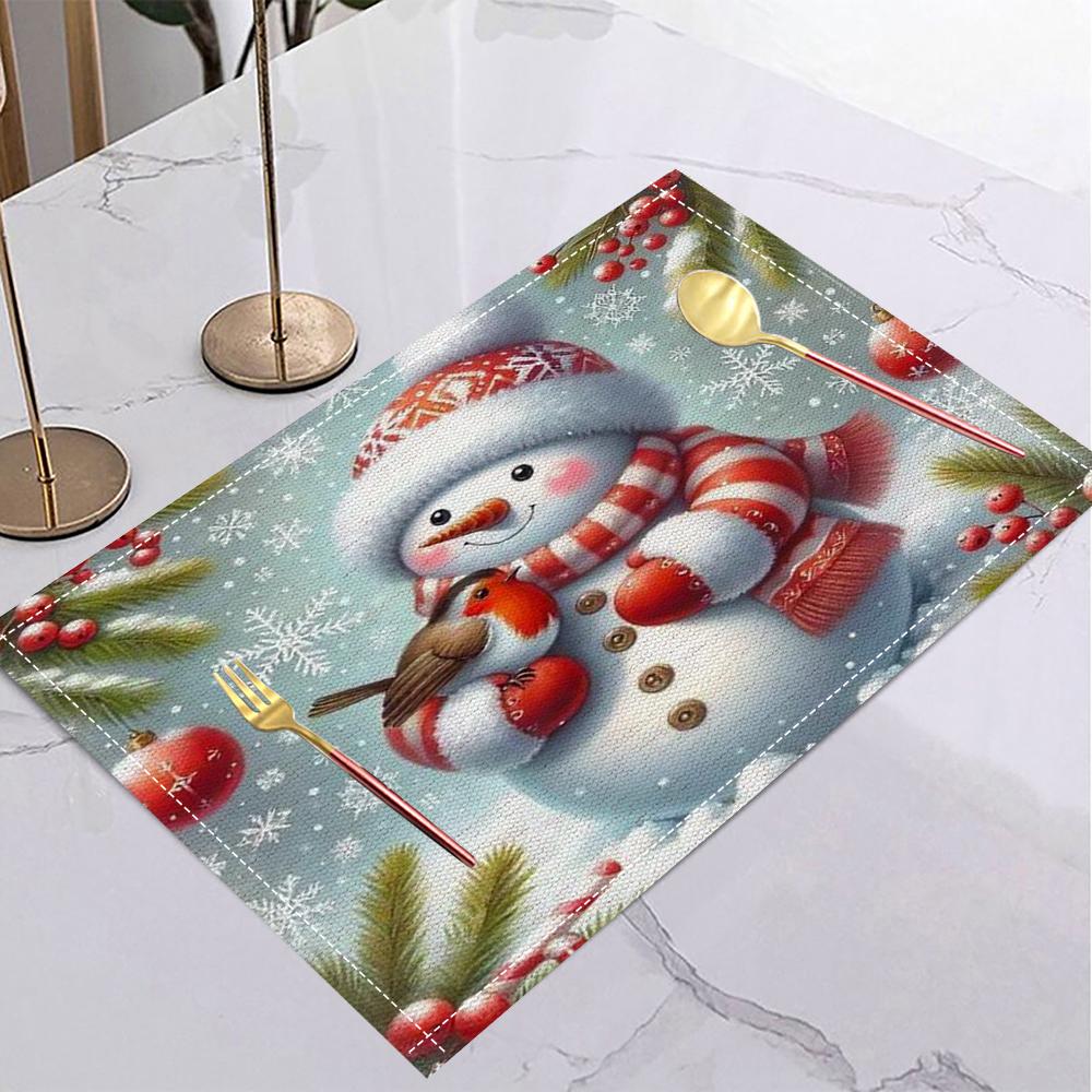 Christmas Themed Linen Placemats Snowman Tree Place Mats Christmas Table Placemats Xmas Dining Kitchen Party Decor
