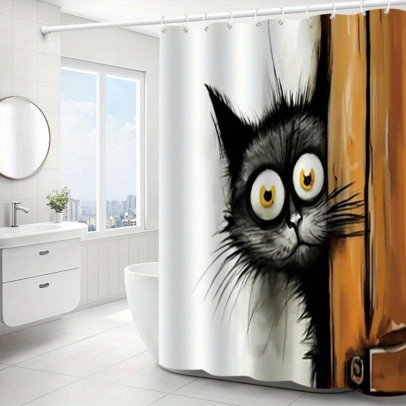 1pc Kitten Pattern Shower Curtain with Hook, Bathroom Partition, Bathroom Accessories, Home Decoration