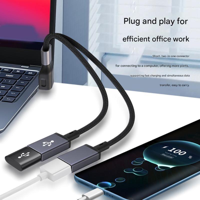 20cm Type C Splitter Cable USB Type C Double Port 66W Fast Charging Cord Wire for Laptop Tablet Mobile Power