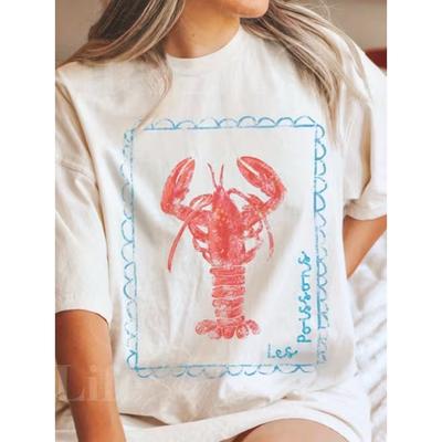 Item Picture Lobster Print Tee Vintage French Relaxed Style Top Nautical Fisherman Fashion