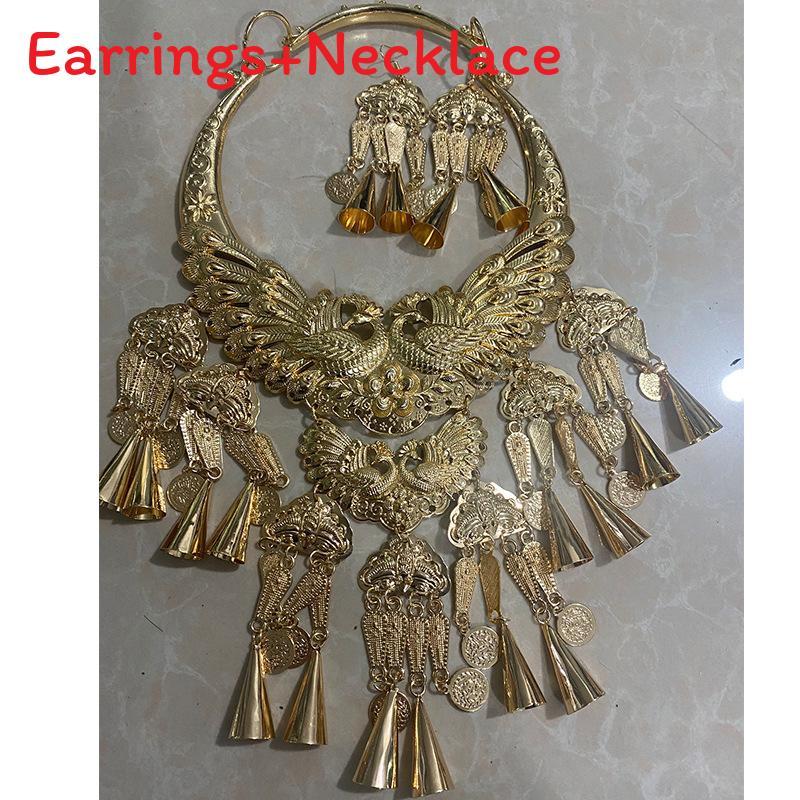 Retro Pendant Peacock Necklace Earrings Set With Bell For Festival Accessories