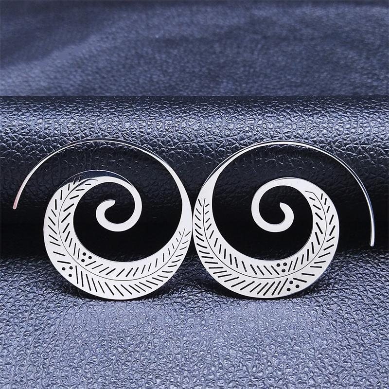 Indian Hoop Stainless Steel Mandala Openwork Flower Tribal Ethnic Earrings Bohemian Ornaments Earrings Women Jewelry E8954S01