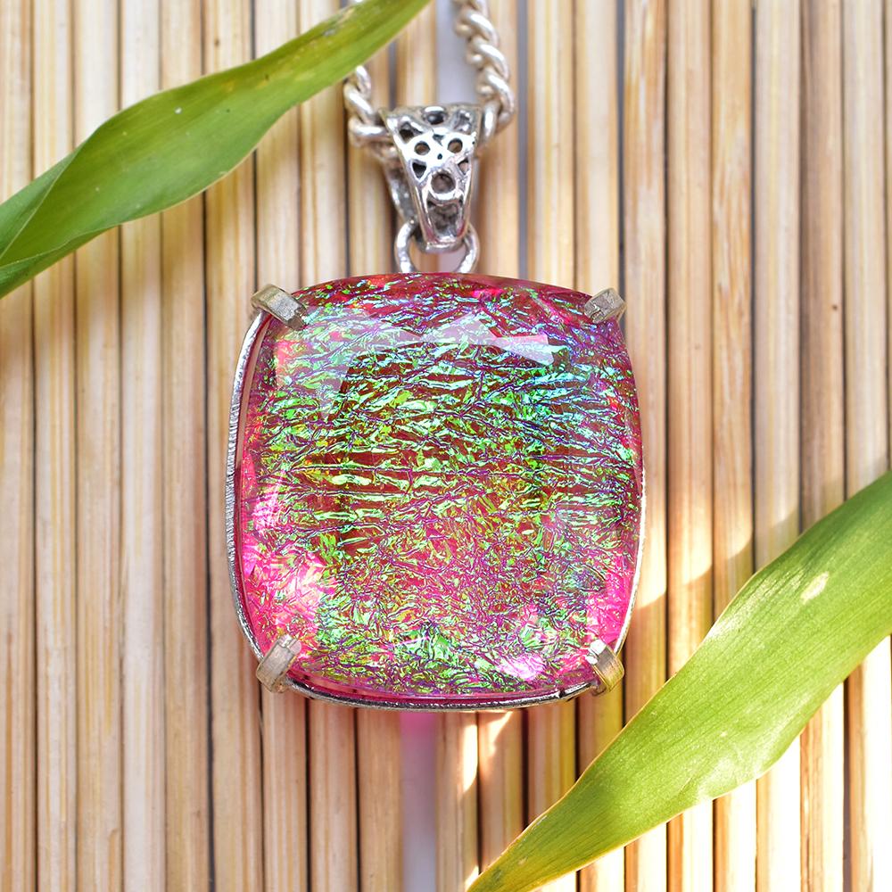 Lab-Created Opal Pendant 111 ct Square Cushion Cut Monarch 925 Sterling Silver October Birthstone