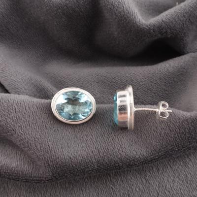 Brincos de Topázio Azul Celeste, Joias Lindas Feitas à Mão, Joias de Prata Esterlina 925, Brincos para o Dia a Dia Para Presente de Casamento