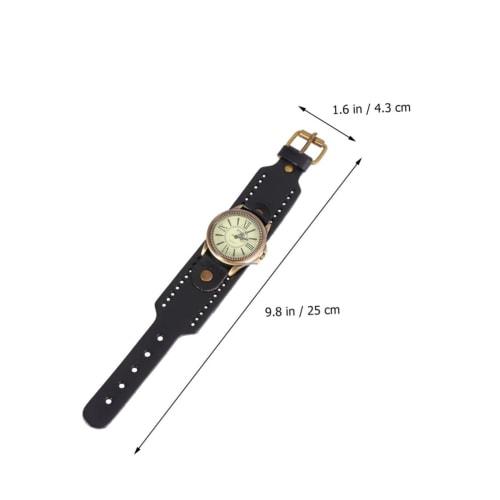 LALADEFIEE 1-Piece Men's Watch with Bangle Bracelet, Retro Men's Minimalist Watch, Minimalist Women's Bracelet Watch, Vintage Leather Band, Black