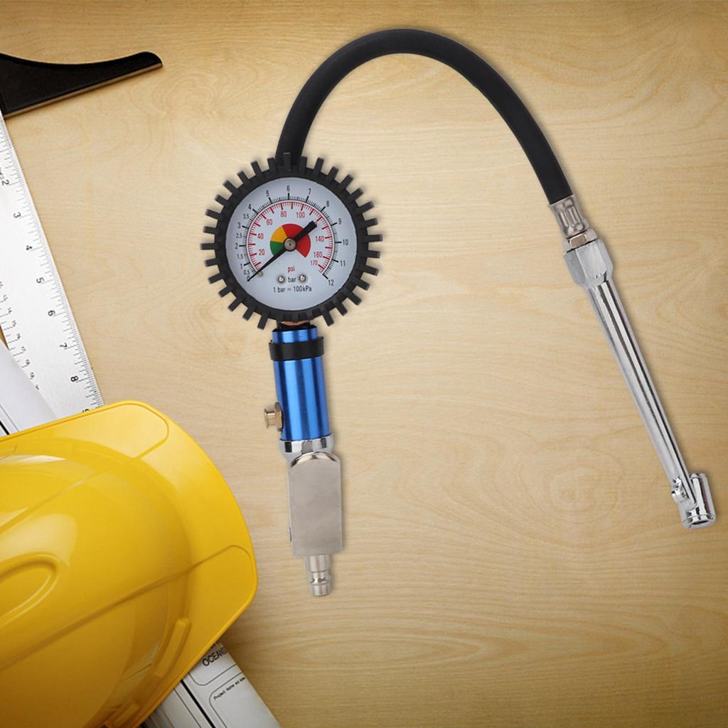 12 Bar Self Clamping Tire Inflator with Air Pressure Gauge and Quick Air Connector