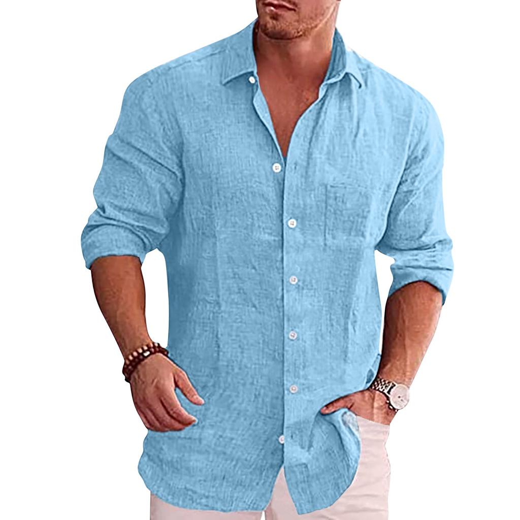 Designer Spring Summer Men's Casual Cotton Linen Color Long Sleeve Shirts Loose Stand Collar Shirts