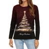 Women's Fashion Casual Slit Hem Round Neck Long Sleeve Loose Christmas Printed T-Shirt Ladies Top