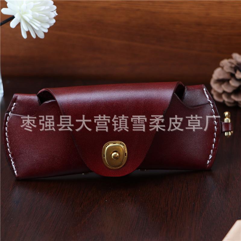 First Layer Cowhide Glasses Case, Myopia Glasses, Reading Glasses, Sun Sunglasses, Men'S Women'S Portable Fashion Lanyard, Genuine Leather Storage Box