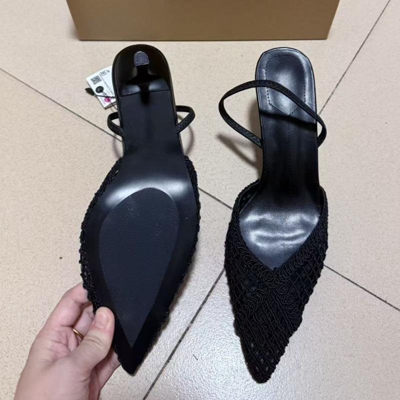 Fashion Weaving Hollow Out Women Luxury Sandals Roman Style Pointed Toe Summer Party Prom Slingbacks Brand High Heels Shoes for Ladies
