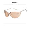Personalized curved lenses, one-piece frameless elegant sunglasses, women's high-end double heart-shaped decorative sunglasses