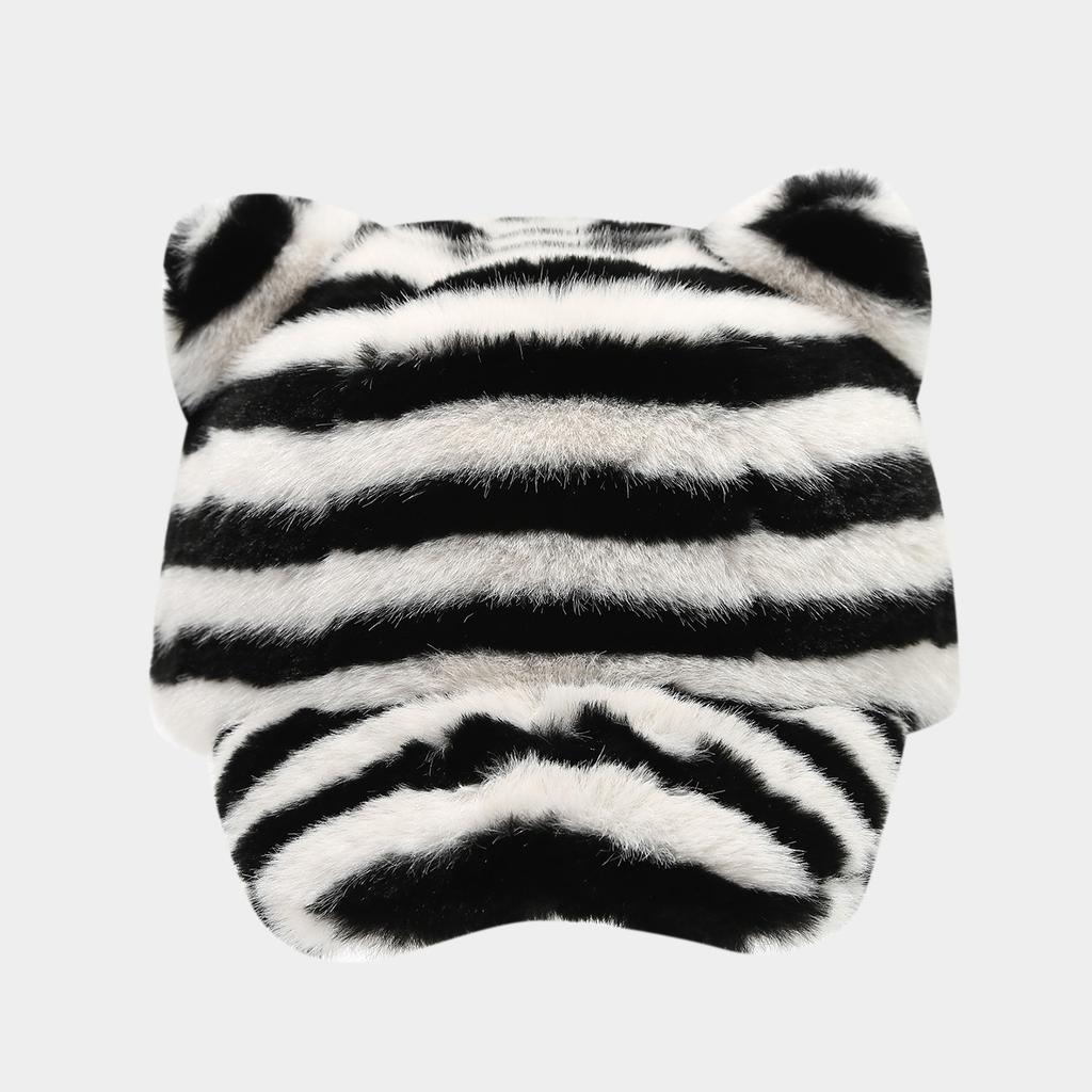 Literary Small Fresh Fashion Cat Ears Plush Baseball Cap Zebra Pattern Thickened Thermal Cap Tide