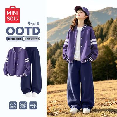 Girls' Casual Baseball Jacket Two-Piece Set