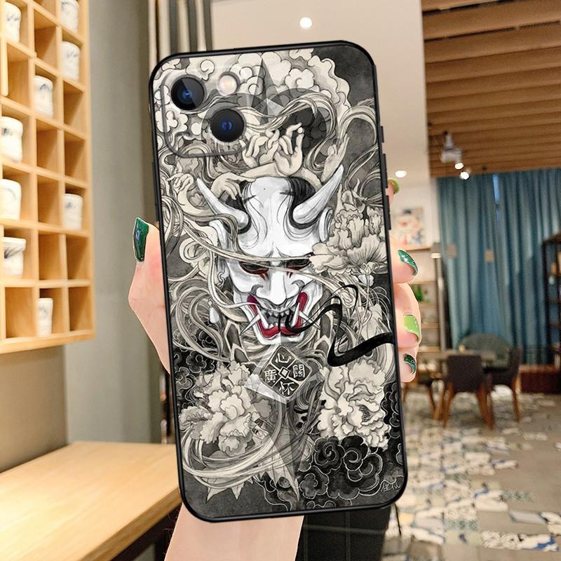Oni Hannya Demon Mask Phone Case For iPhone 16 17 Pro Max 14 13 12 11 15 Pro Max mini 15 16 Plus 16e 17 Air Cover