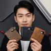 Solid Color Business Card Holder Zipper Leather Coin Purse Portable Men's Wallet  Male