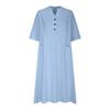 V-neck Half Sleeved Cotton Linen Medium To Long Dresses Loose Fit Three Button Pocket Women's Dresses