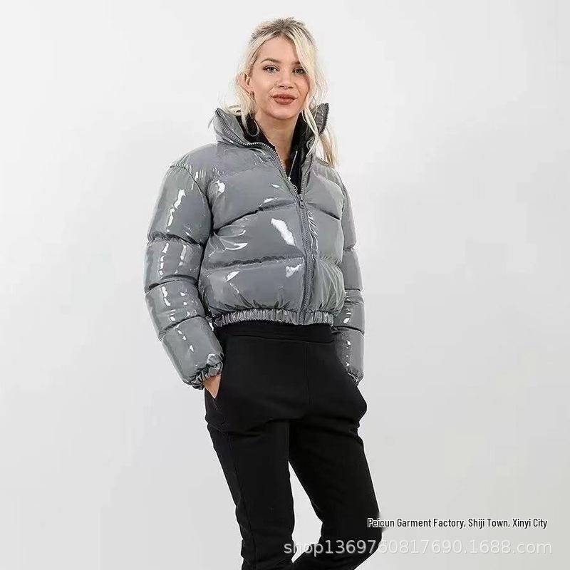 Women's Plus Size Padded Zipper Jacket - Shiny Cotton European Style, Multiple Colors, Same Day Shipping.