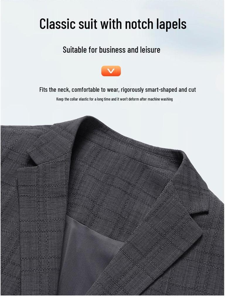 Herren Slim Fit bügelfreier karierter Blazer im koreanischen Stil - Business Casual Frühlingsjacke