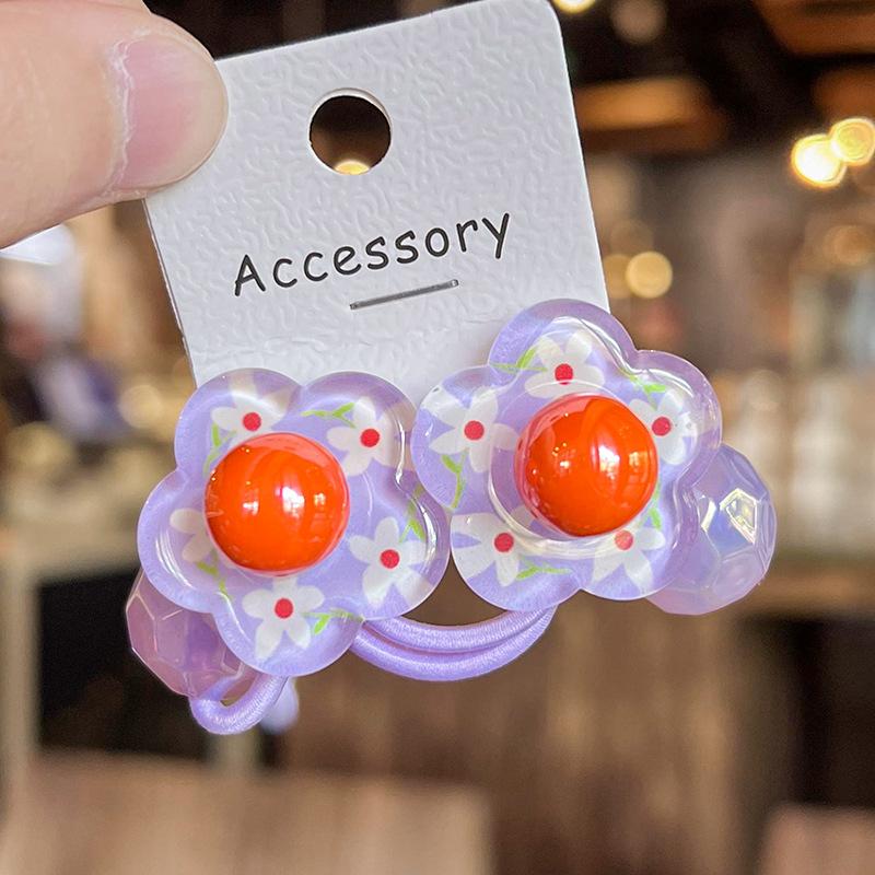 1 Pair Kid Hair Band Cute Sweet Floral Heart Bear Crystal Hair Rope for Baby Girl Little Girl Hair Accessories
