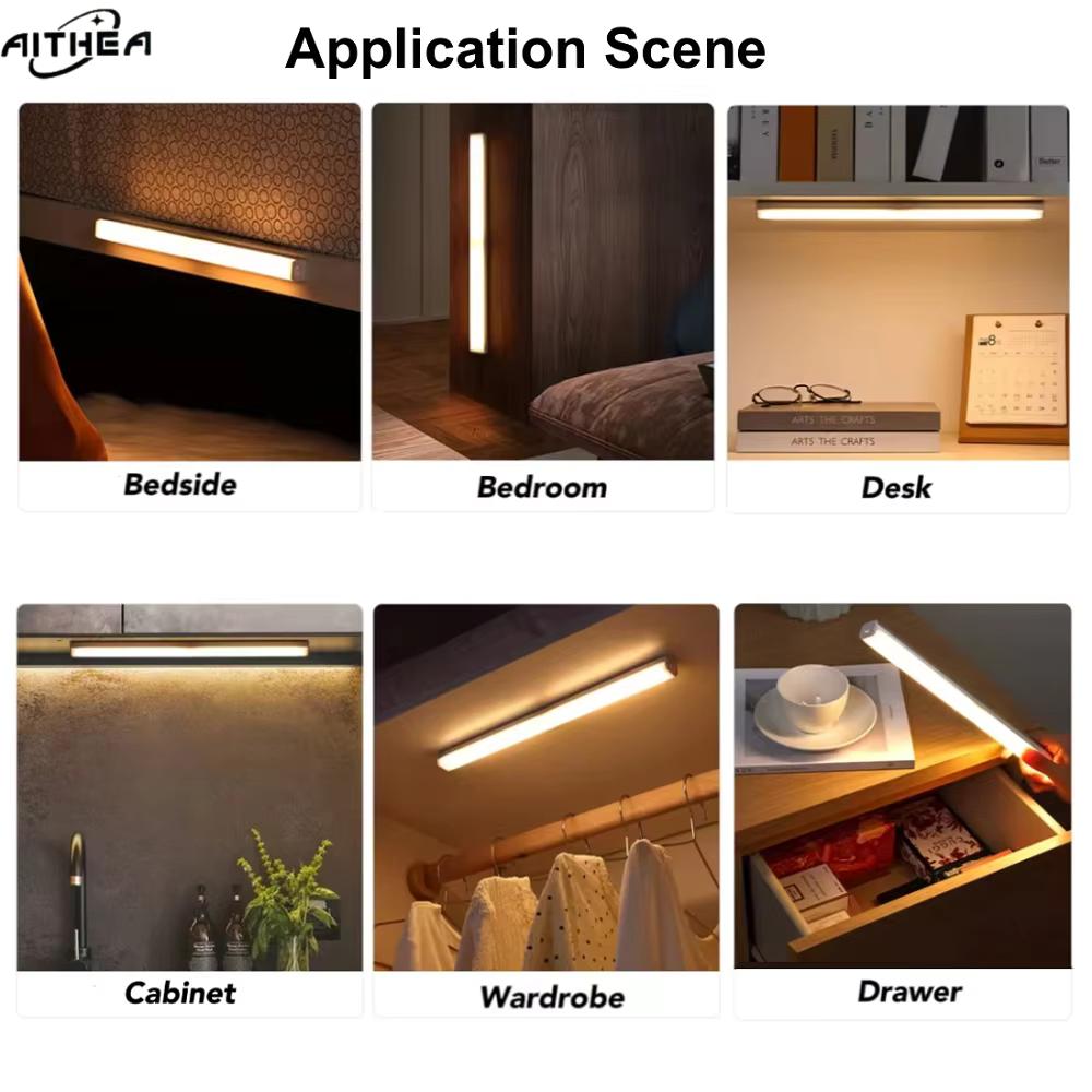 AITHEA LED Motion Sensor Light Wireless USB  Rechargeable Night Light Portable Induction Lamp for Cabinet Wardrobe Staircase