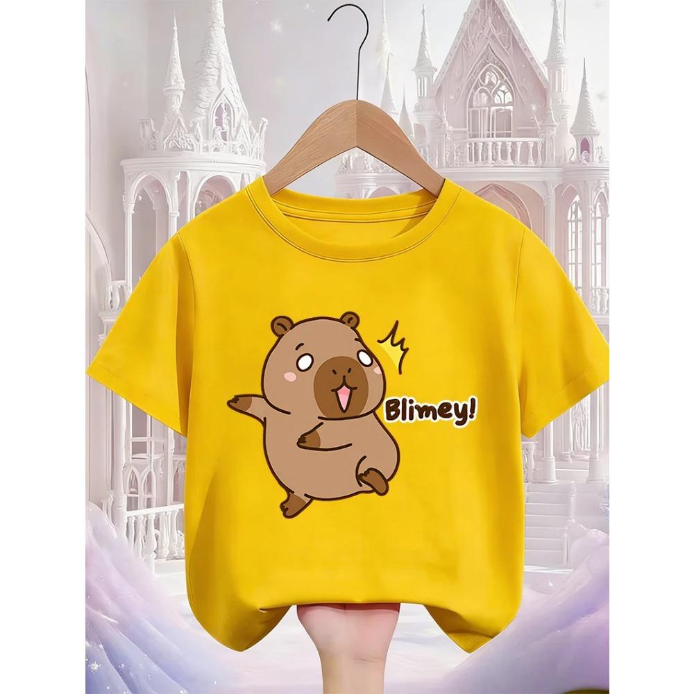 Cute Kawaii Capybara Crew Neck T Shirt Summer 3-14Y Boys Girls Fashion Street Hot Cartoon Casual Children