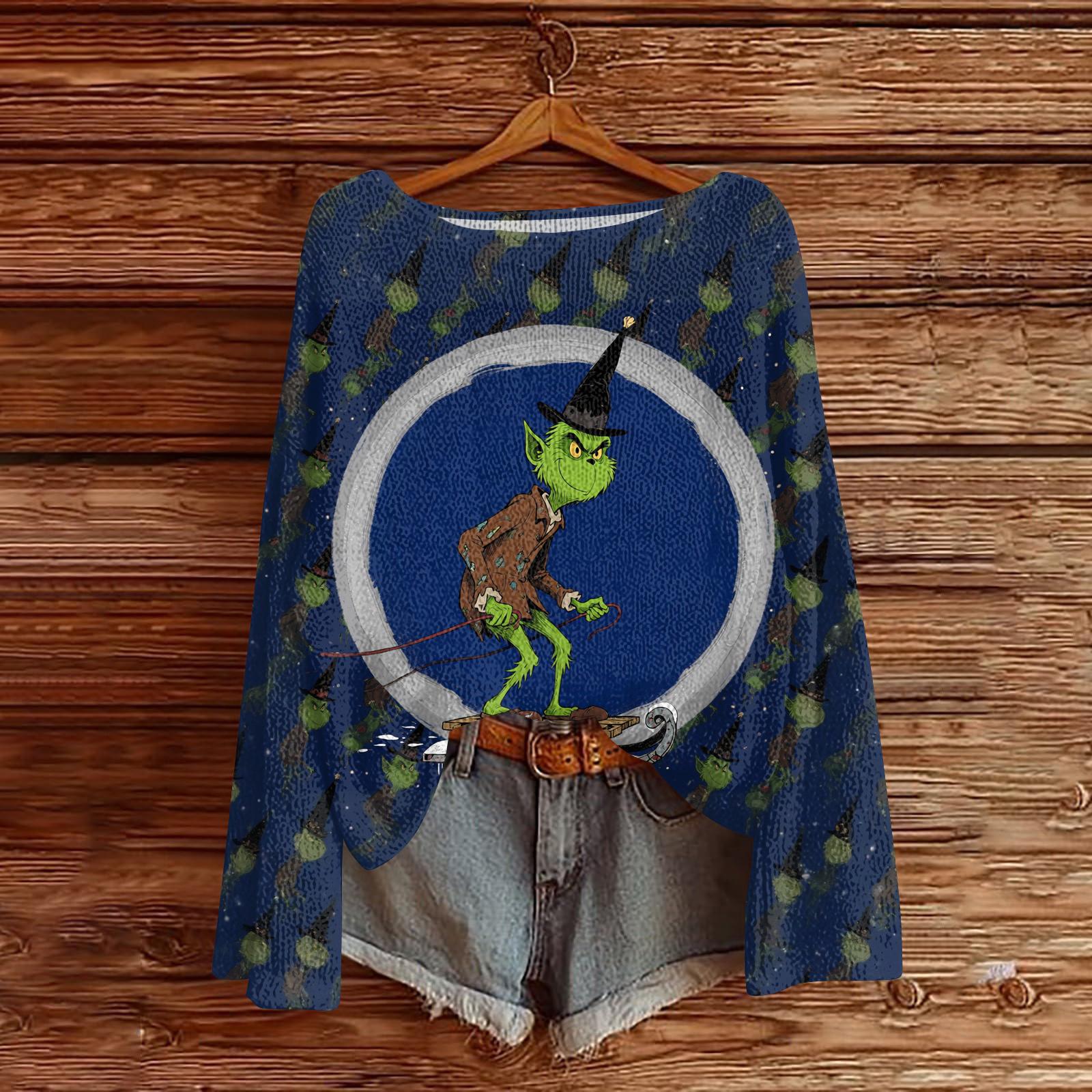 

Женский повседневный модный топ с круглым вырезом, рождественским принтом, длинным рукавом, вязаный пуловер M