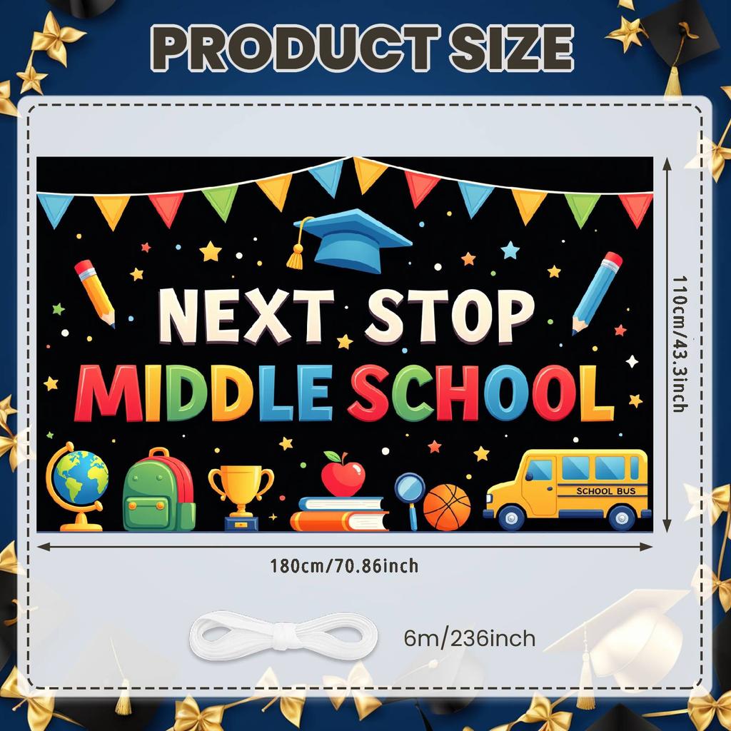 Back To School Banner Educational Elements School Celebration Background Next Stop Display Star Decorations Graduation Backdrop