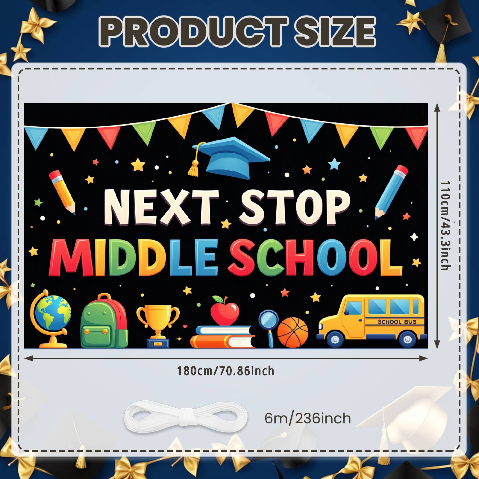 

Back To School Banner Educational Elements School Celebration Background Next Stop Display Star Decorations Graduation Backdrop