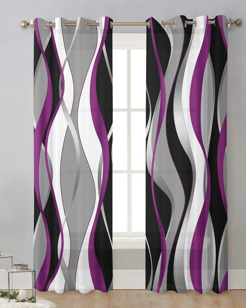 Abstract Lines Gradient Orange Tulle Drapes for Living Room Bedroom Sheer Window Curtains Kitchen Balcony Modern Voile Curtains