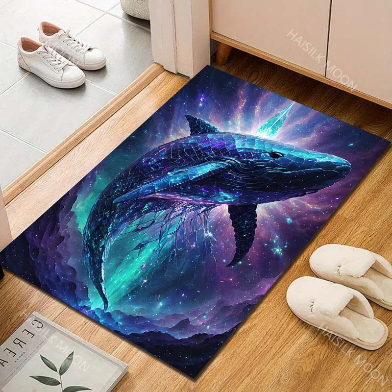 Space Whale with Crystal Glow Print Carpet Rug for Living Room Bedroom Sofa Doormat Home Decor Non-slip Floor Mat