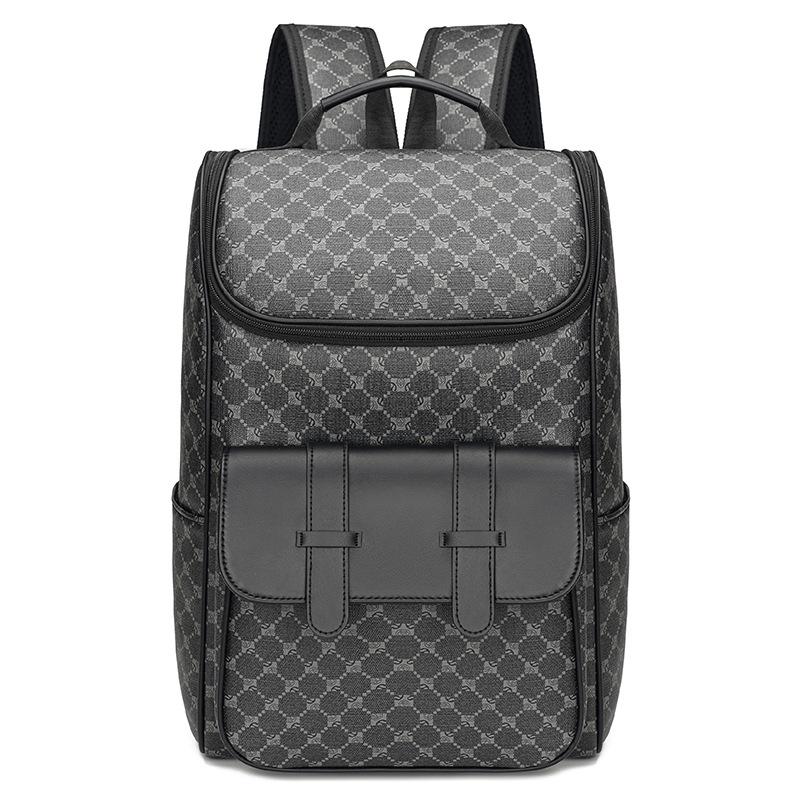 Backpack Men'S Fashion Trendy Brand Pu Commuter Backpack Travel Bag College Student High School Student School Bag Computer Bag Large Capacity