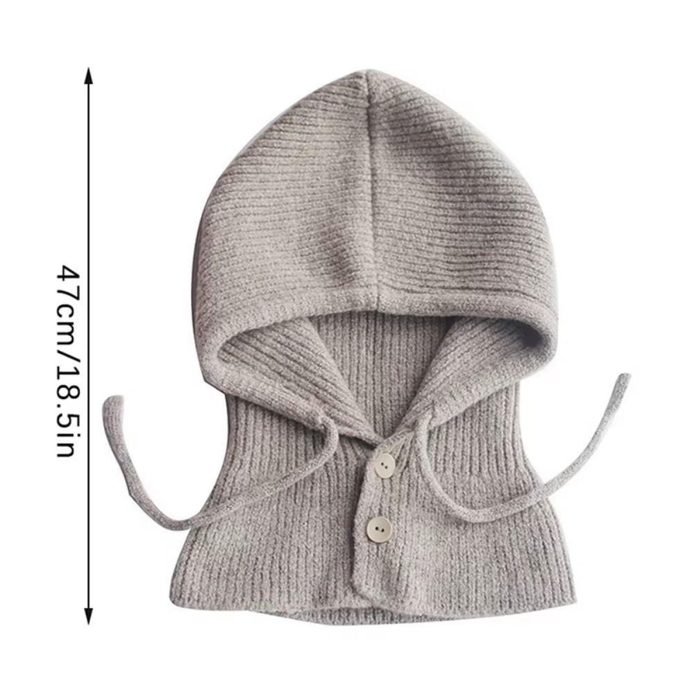 Thicken Scarf Balaclava Hats Drawstring Windproof Knitted Beanie Cap One-piece Design Warm Snood Collar Hood Women&Men