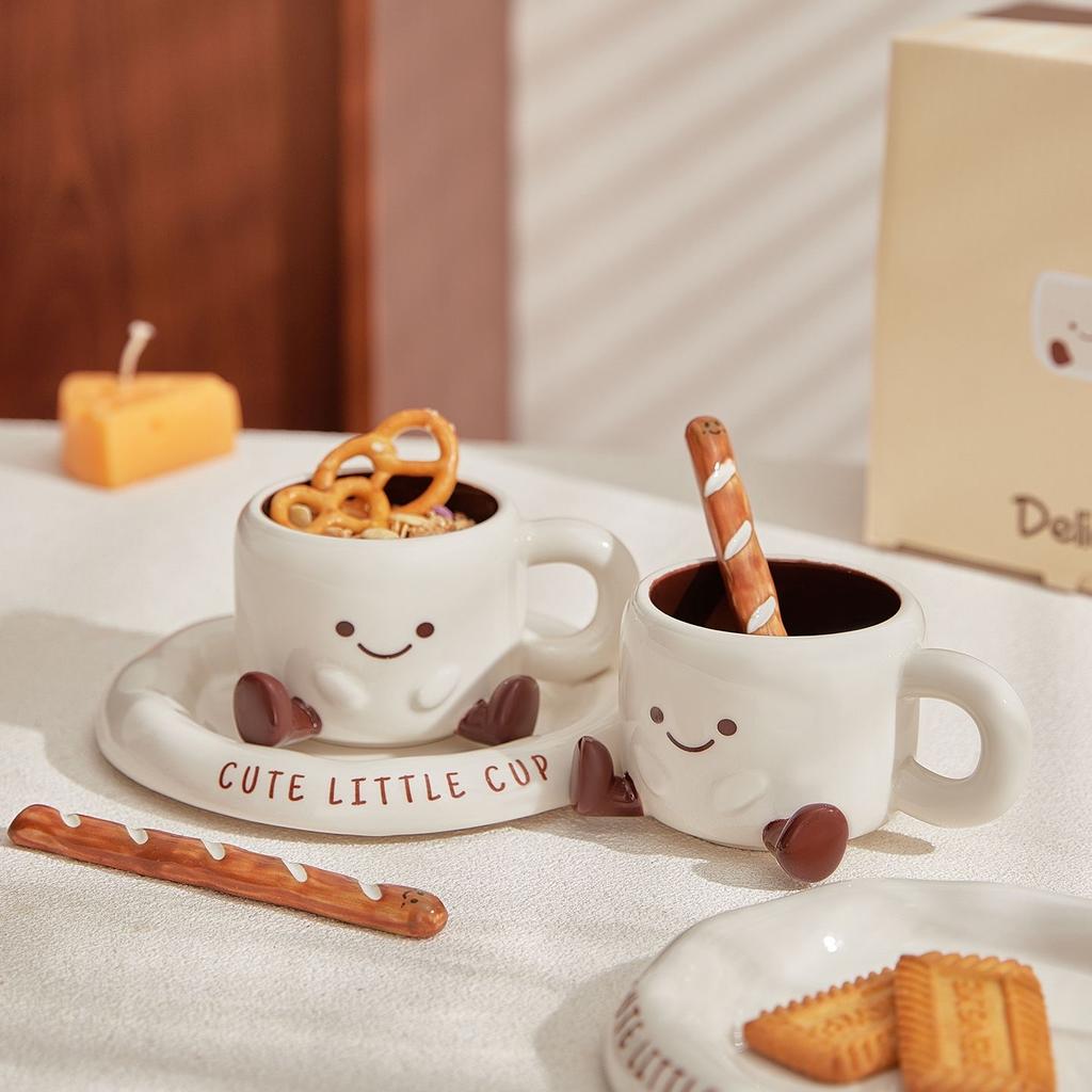 Cute Ceramic Coffee Mug Set for Breakfast – Ins Style Gift for Home & Office Coffee Lovers Gift