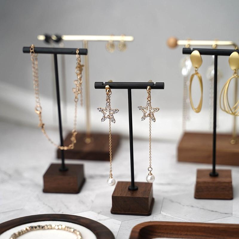 Jewelry Display T-Shape Bar Earrings Show Stand Shelf Wood Rings Holder Rack Jewelry Organizer for Home Decoration