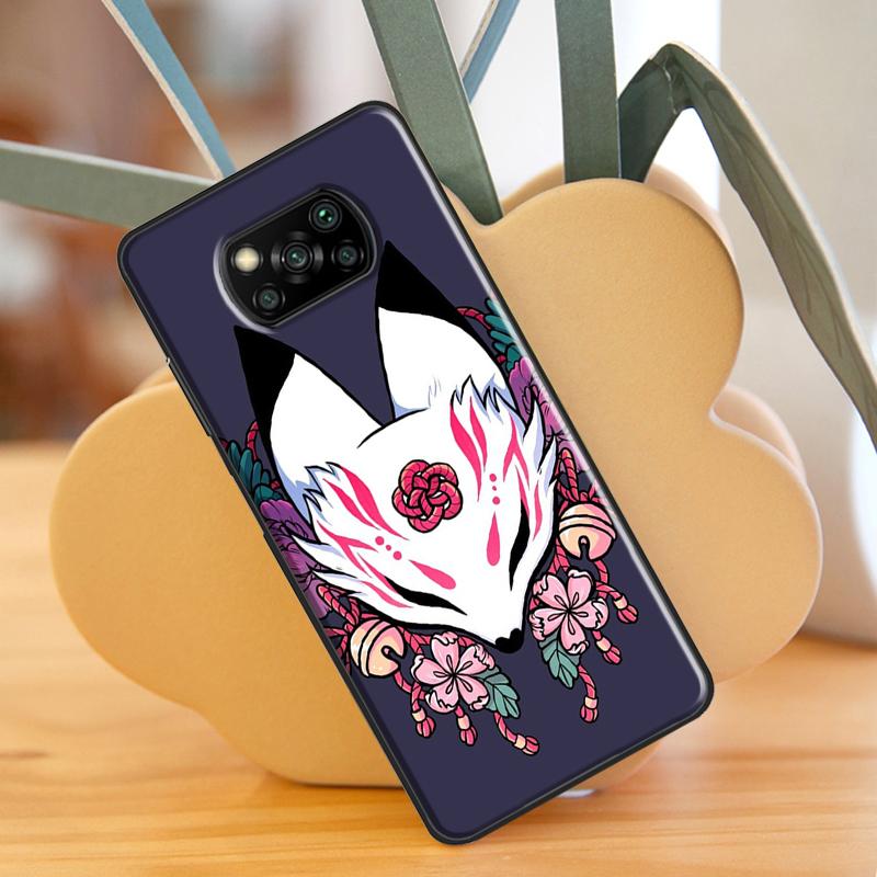 Japanische Kitsune Fuchsmaske für Xiaomi Mi 10T 11T Pro Mi 11 Lite Hülle für POCO M3 Pro M4 F3 X3 GT X3 Pro Handyhülle