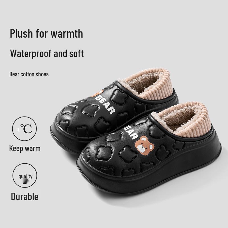 Men's and Women's Waterproof Cotton Slippers: 2024 Autumn/Winter Non-Slip Wrap-Heel, Plus Velvet for Indoor Warmth.