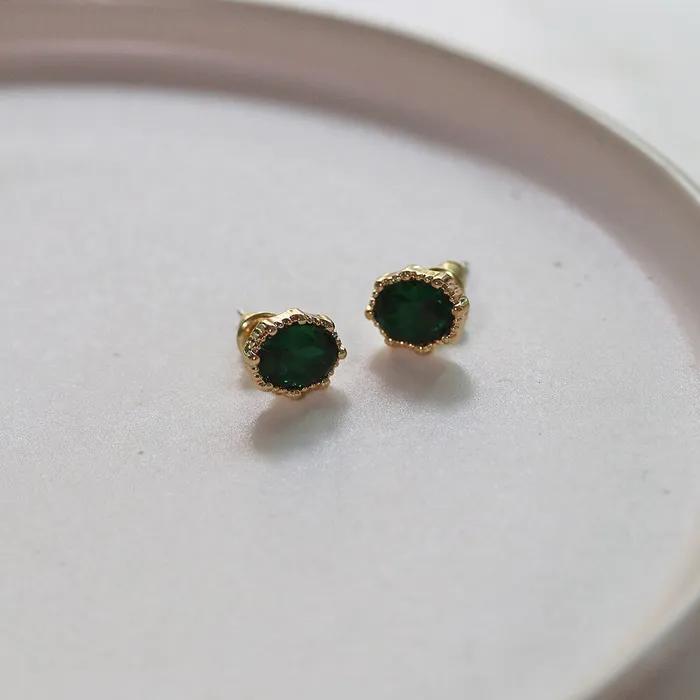 _zz72 Green Gemstone Mini Antique Earrings