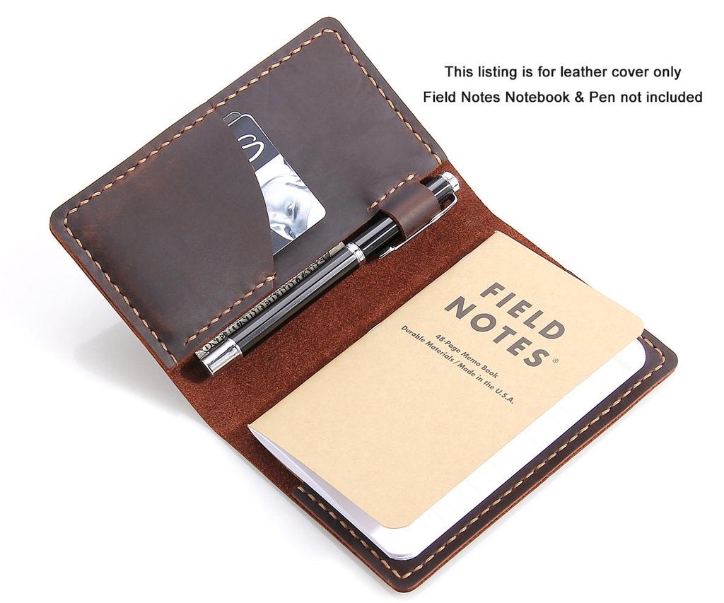 Robrasim Field Notes Leather Journal Cover, Moleskine Cahier Notebook Cover, Handmade Vintage Leather Cover for 3.5" X 5.5" Notebooks, Coffee